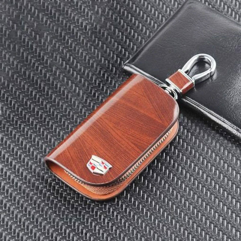 ( Buy One Get One Free） Car Logo Leather Wooden Texture Car Key Case